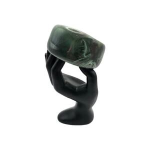 Vintage Green Swirl Lucite Asymmetrical Chunky Bangle Bracelet